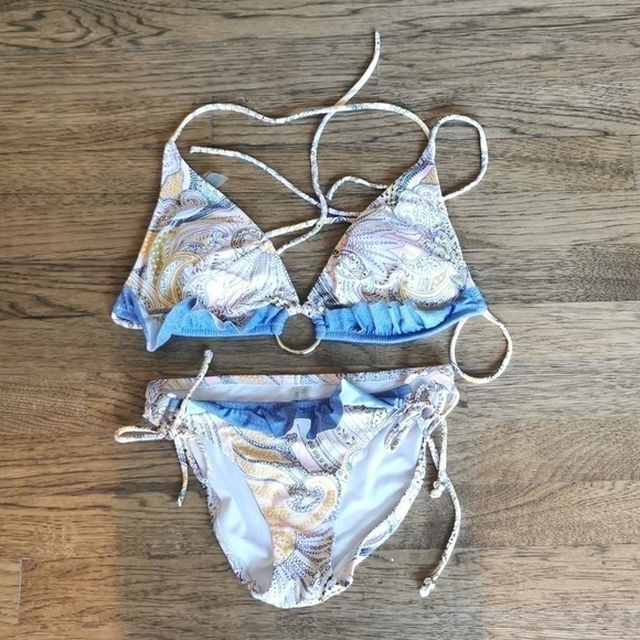 Victoria's Secret Bikini Top Yellow Denim Ruffle Large - Picture 6 of 6